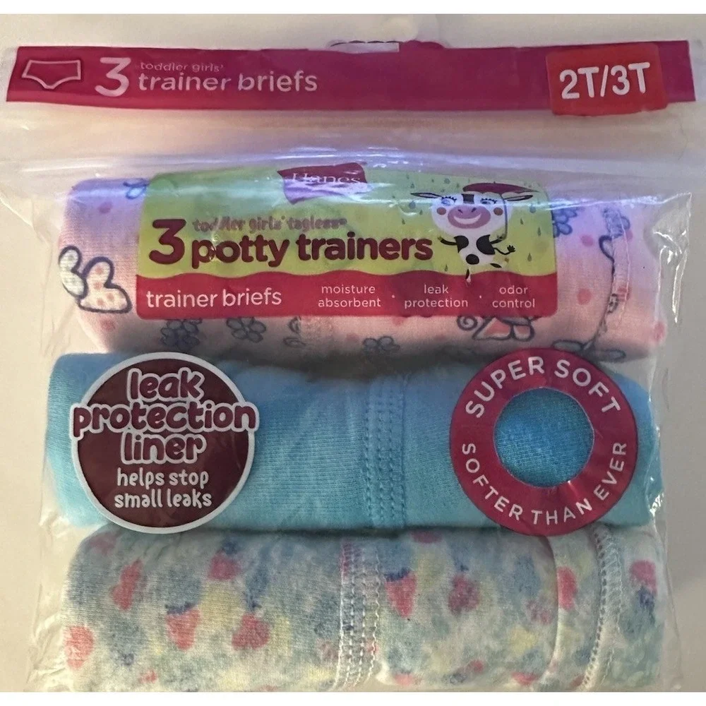 NEW Hanes Toddler Girls Size 2T/3T Potty Trainers Brief Underwear 3 Pack